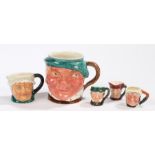 Five miniature character jugs, consisting of Royal Doulton, Lancaster Sandland, and Thorley Ware, of