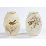 Pair of Grainger & Co Royal Worcester porcelain ovoid vases, the bodies decorated with a moulded