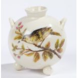 Royal Worcester spherical vase, the twin-handled body decorated with a bird and a butterfly