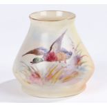 Locke & Co Worcester pedestal vase, the body picturing a duck in-flight on a cream ground, marked to