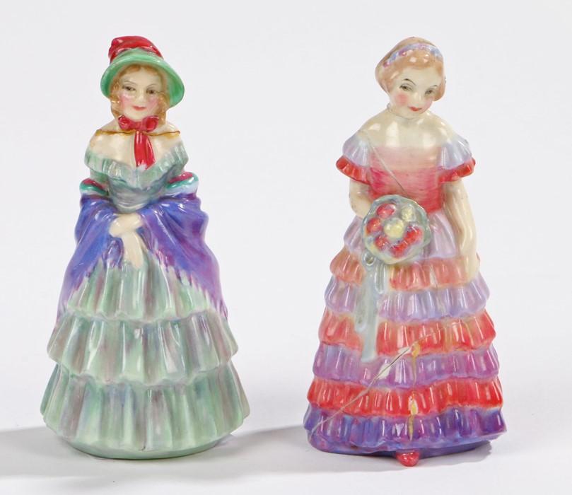 Pair of Royal Doulton porcelain figurines, both depicting ladies, 'A Victorian Lady' M2, 9.5cm high,