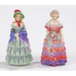 Pair of Royal Doulton porcelain figurines, both depicting ladies, 'A Victorian Lady' M2, 9.5cm high,