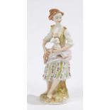 Sitzendorf porcelain figure depicting a lady holding a lamb, 16cm highchip to front of left foot