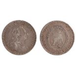 George III Dollar (1760-1820) over-strike with original Charles IV 8 Reales showing through,