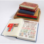 Stamp albums (8) inc QV GB + box of sorted envelopes