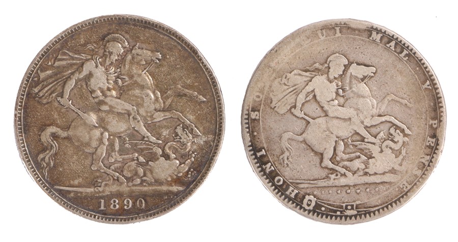 George III Crown, 1820, St George and the Dragon, together with a Victoria Crown 1890, St George and