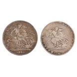 George III Crown, 1820, St George and the Dragon, together with a Victoria Crown 1890, St George and