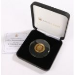 Jubilee mint, 9 carat gold 60th Anniversary of the Coronation solid gold coin, issued Tristan Da