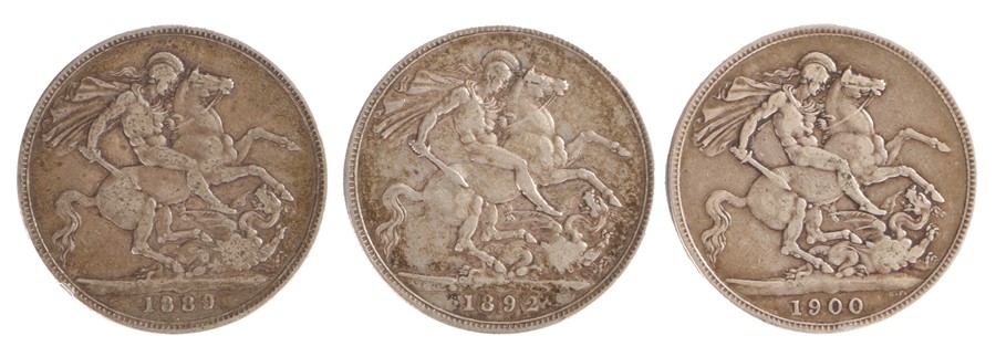 Victoria (1837-1901) three Crowns, 1889, 1892 and 1900, (3)