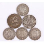 Collection of coins, to include Victoria Double Florin, four Half Crowns and a George III Crown, (