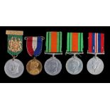 Second World War 1939-1945 British War Medal and two Defence Medals, together with a Queen