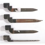 No4 Mk II spike bayonet, a British No 9 socket bayonet, and two South African Pattern No9 bayonets,