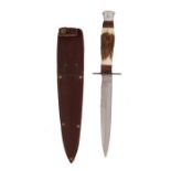 J. Nowill & Sons, Sheffield stag handled knife, double edged blade, maker signed to one side, held