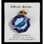 National Pigeon Service enamel badge, attached to the original card back, manufactured by