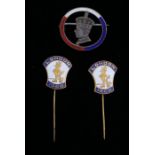 Two World Cup 1966 lapel badges, together with a George VI patriotic badge, ( 3 )