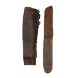 19th century North American trade knife, steel blade with plain wooden handle, housed in fringed
