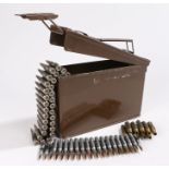British army ammunition box containing 7.62 mm link drill rounds for training with the General