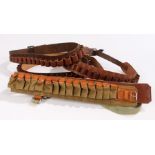 Two leather shotgun ammunition belts, together with two leather and canvas examples (4)