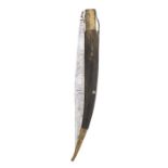 Antique Spanish Navaja folding knife, etched steel blade stamped 'NA' towards handle, horn handle