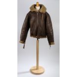 Second World War British early two panel sheepskin Irving Flying Jacket, original 'Dot' zips to