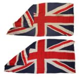 Two early to mid 20th century very large Union Flags, constructed from wool bunting that has been