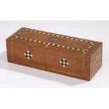 First World War prisoner of war box, the rectangular box with chequer inlaid to the lid, back and