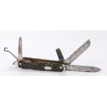 Stag antler pocket knife by Southern & Richardson, Sheffield, marked ' Nest Knife ' to the blade