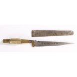 19th Century Spanish Albacete Dagger, single edged blade pierced and engraved, brass and bone hilt