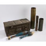 Mortar ammunition crate containing , one drill bomb for the 81 mm mortar, an Inerga rifle grenade