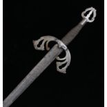 16th Century style steel left handed dagger, with a wire grip, the blade etched with floral