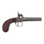 A 19th Century pocket percussion pistol with walnut grip and decorative engraved frame, Birmingham