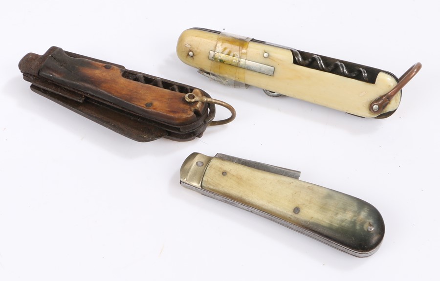Collection of pocket knives, to include a 19th Century ivory handled example and two horn