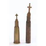 First World War trench art in the form of a crucifix mounted on the base of a bullet projectile