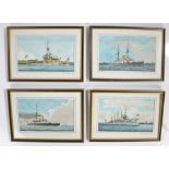Four framed pen and watercolours, all dated 1980, of 19th century warships by John Evans, H.M.S.