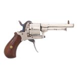19th Century nickel plated pin fire pocket revolver, 8 mm calibre, 6 round cylinder, hexagonal