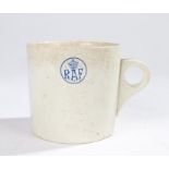 Second World War Royal Air Force Empire ware mug, in cream with R.A.F. cypher, the base with the