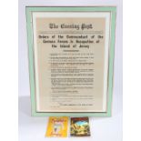 World War Two framed proclamation by the German Commandant of the Island of Jersey dated July 2nd