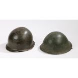 Second World War U.S. Army M1 fixed bale combat helmet, rough exterior repainted at some stage, '20'