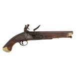 18th century Volunteer Light Dragoon flintlock pistol, unmarked plain lock, swan neck cock, walnut