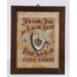 First World War framed German patriotic embroidery, the centrepiece has a moulding in the form of an