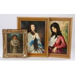 Three Portraits, portrait of a young Grecian maid signed F Poggio ornate gilt frame 19cm x 24cm; and