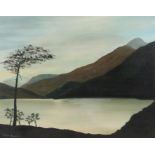 Milton Bowers (20th Century), mountainous lakeside scene, signed oil on board, house in a gilt and