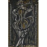 Krysia D Michna-Nowak (B1948), lady in the shower, signed oil on board, unframed, the oil 61cm x