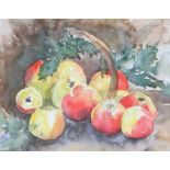 P.M. Packard, still life study of apples, initialled watercolour, labelled "Lady Packard" verso,