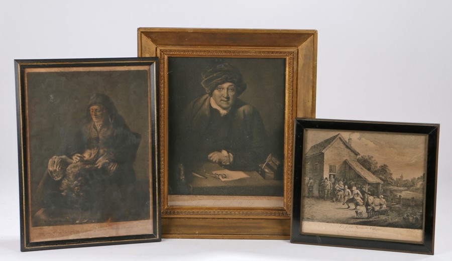 After I.R Smith, Thomas Kirkland together with a print after Rembrandt and a French print titled