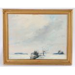 20th Century school, Fenland landscape in winter oil on board gilt frame 45cm x 34.5cm