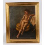 British school, seated nude oil on canvas 38cm x 47cm plain gilt frame