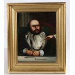 British School, A portrait of a balding gentleman awaiting a shave oil on canvas unsigned good