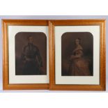 A pair of prints, Queen Victoria and Prince Albert, housed within maple frames, 57cm x 71cm, (2)