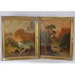 Early 20th School, a pair of mountain landscapes oil on canvas 49cm x 61cm framed, (2)